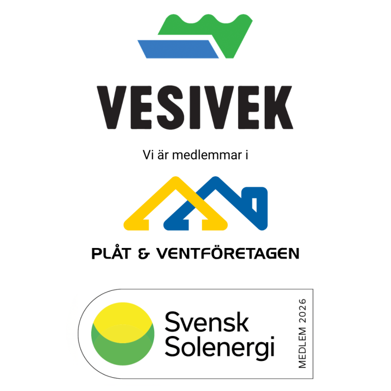 Vi är medlemmar i Plåt och Ventföretagen och Svensk Solenergi